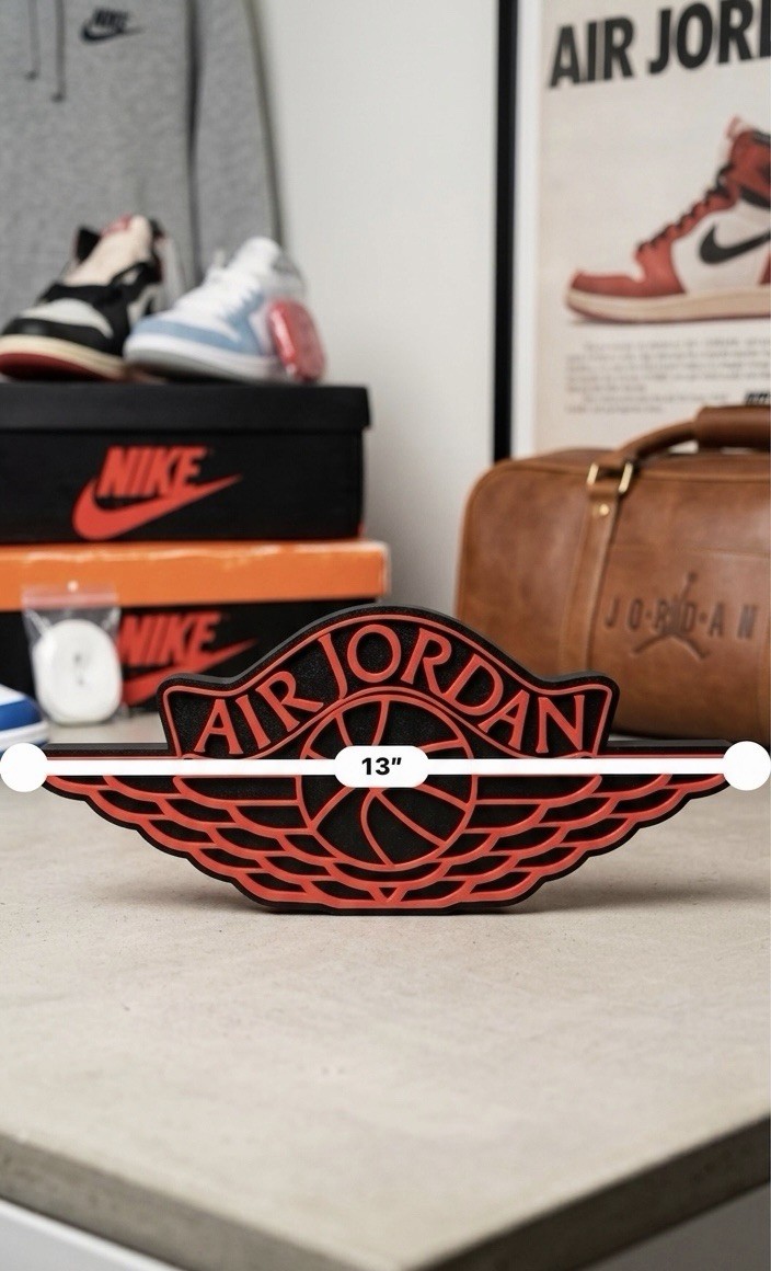 Air Jordan Wings Logo Sign 3D Wall Art Decor Man Cave Sneaker Head Black Red