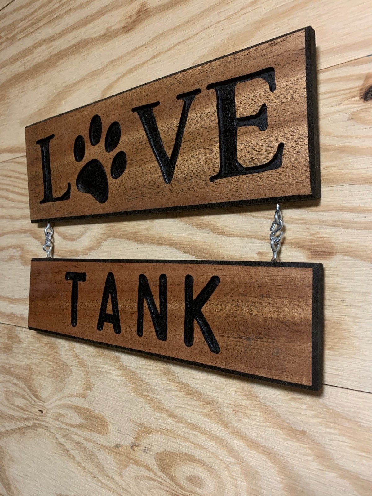 Personalized Dog Paw Love Sign, Exotic Mahogany Rustic Pet Decor, handmade