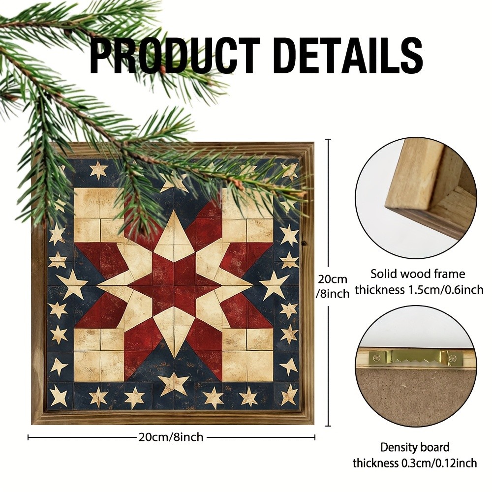 Vintage Star Quilt Flag Wooden Plaque Patriotic Farmhouse American Home Decor
