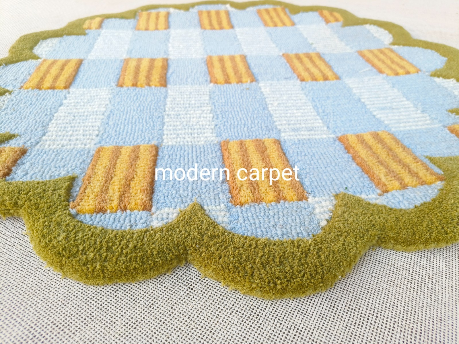 Handmade Wool Tufted Rug Mustard Blue | Modern Geometric Carpet Cozy Home Decors