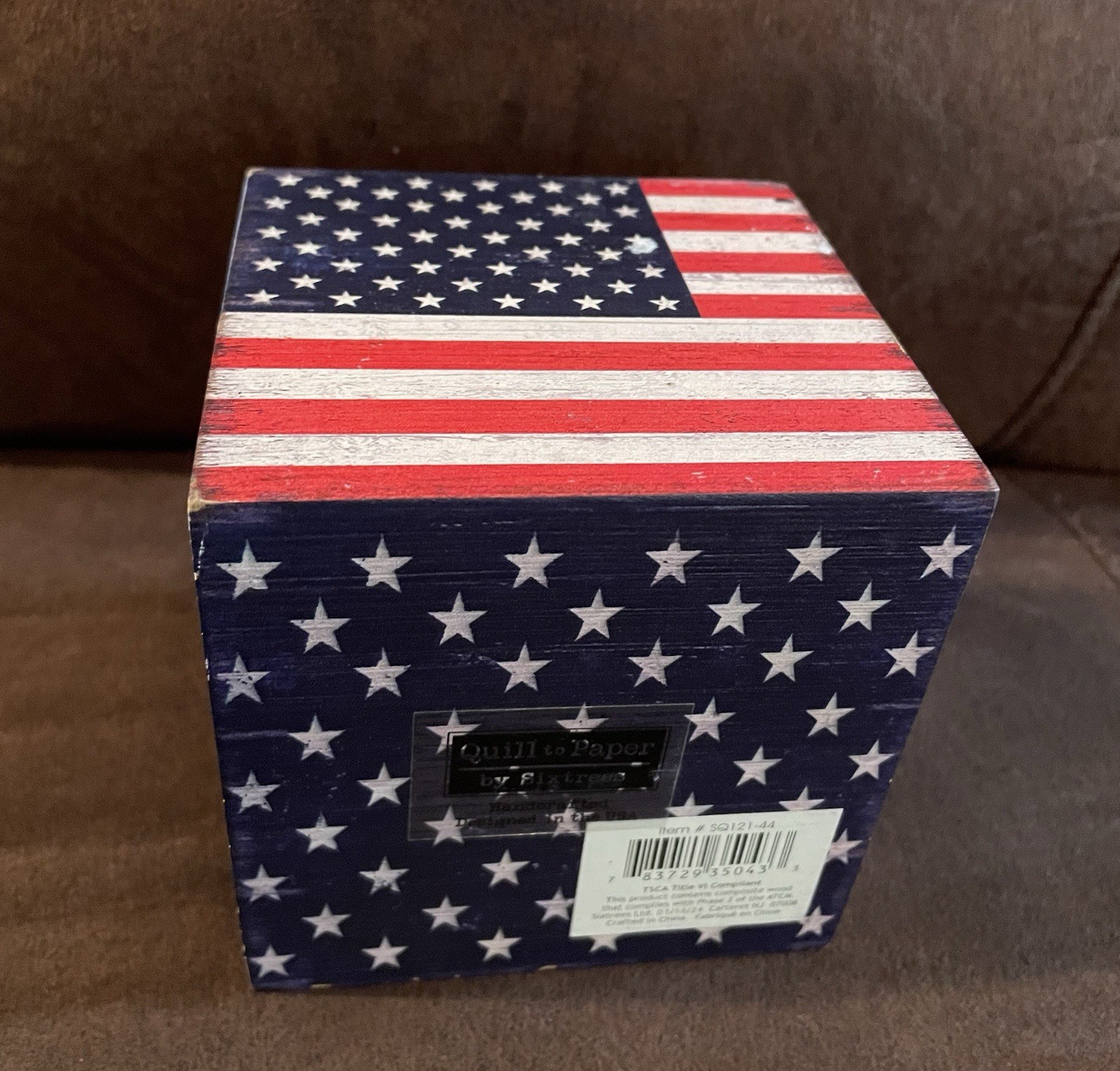 Solid Distressed Wood 4in X 4in American Flag Cube Decor By Quill To Paper