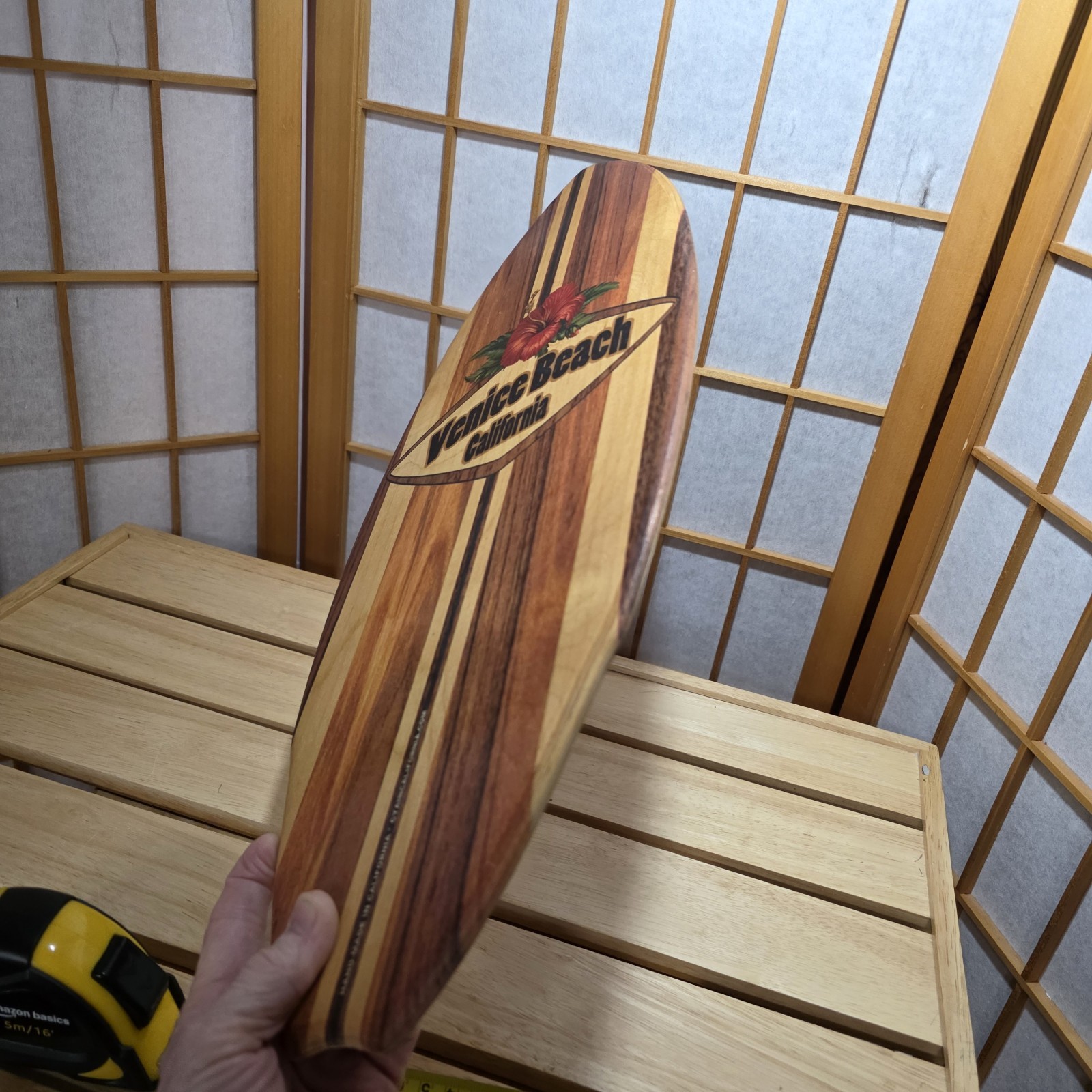 C-ya Venice Beach California Mini Wooden Surfboard Double Sided Handmade 8.5X20″