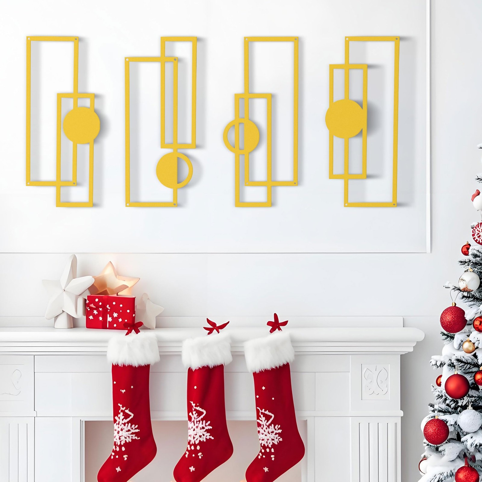 16.5×7 Inch Modern Geometric Gold Metal Wall Art Decor Hanging Indoor 4 PCS