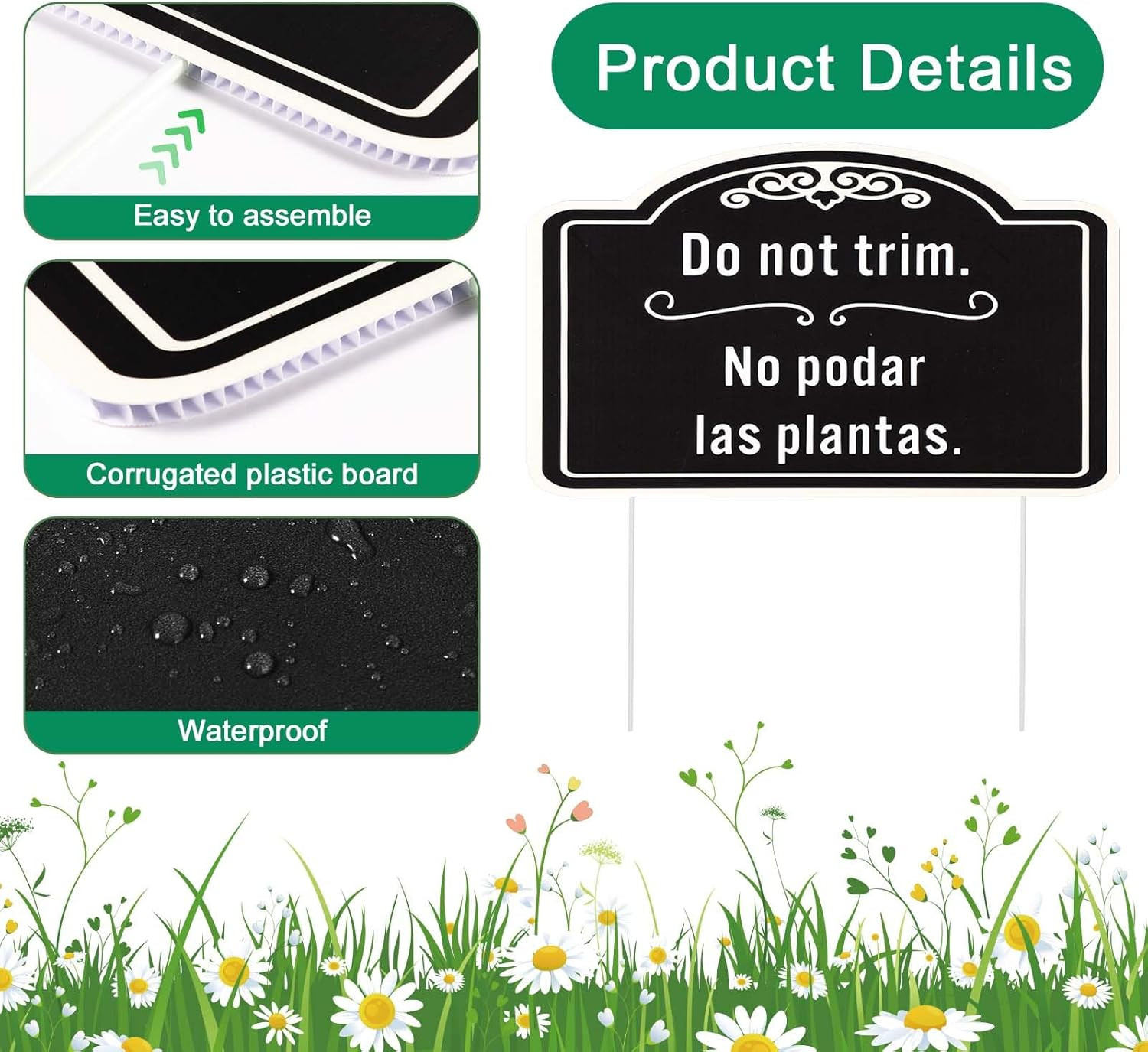 4pcs Do Not Trim Signs with Stakes, Corrugated Plastic Do Not Prune Bushes Pleas