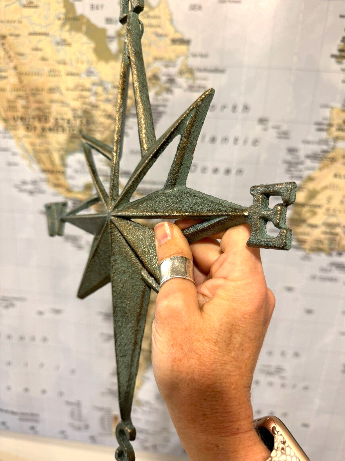 Rustic Cast Iron Rose Compass Nautical Beach House Wall Art/Outdoor Garden Decor