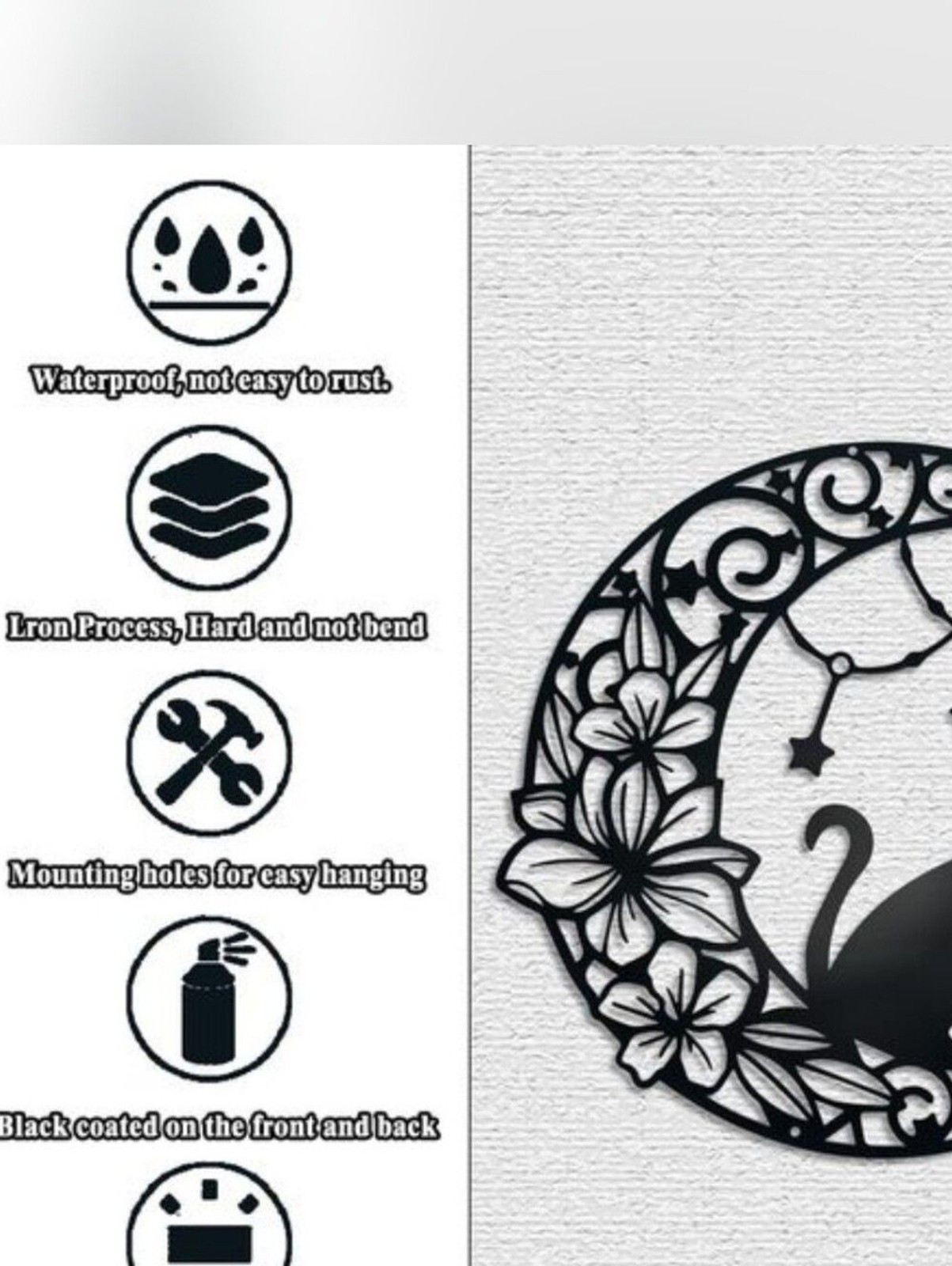 Zoihet Black Floral Moon Swirl Metal Wall Art – Home Wall Decor 12X12