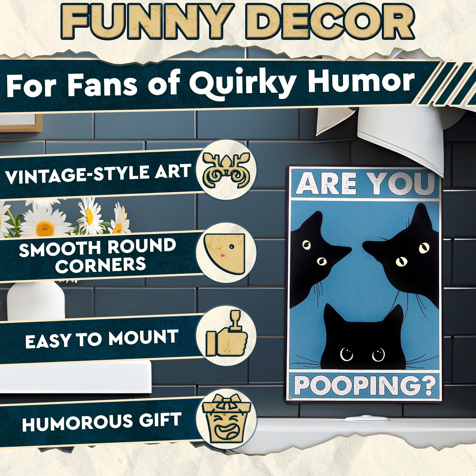 Are You Pooping Sign – Funny Cat Bathroom with 12×8 inches,