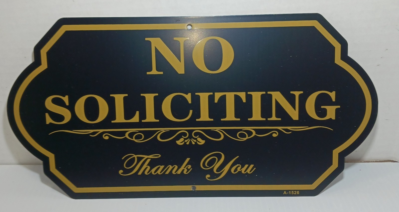No Soliciting Sign, Metal Door Signs for Home Business Black And White 14″x7″