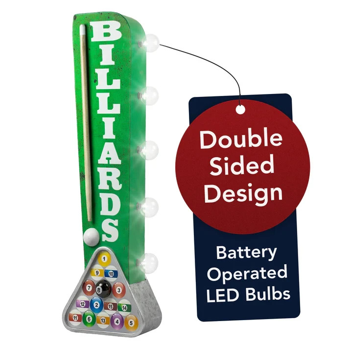 BILLIARDS Double Sided Sign W/ LED Lights, Garage Home Bar Man Cave Bar Pool Pub