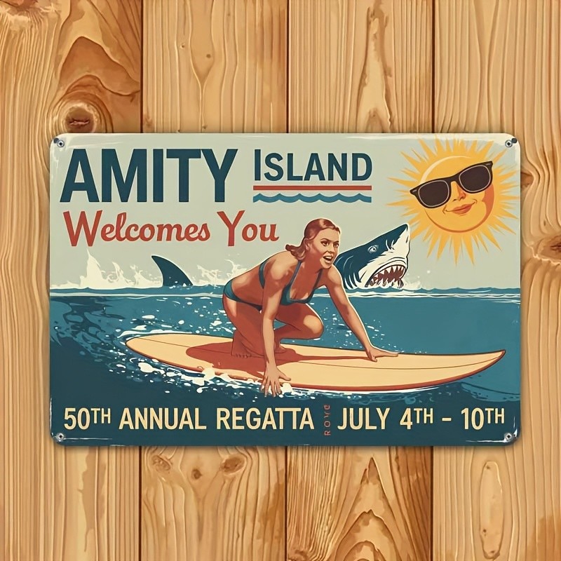 Amity Island Welcomes You Metal Sign Jaws Retro Beach Wall Art Decoration Gift