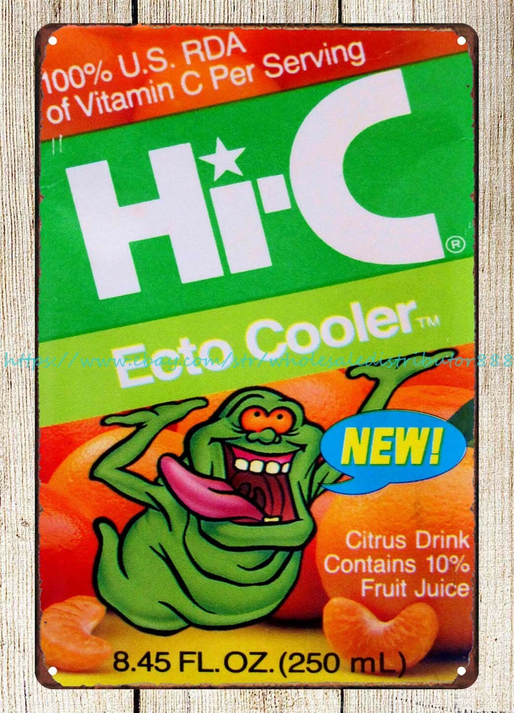 wall sign Ghostbusters Hi-C Slimer Ecto Cooler citrus drink 1980s metal tin sign