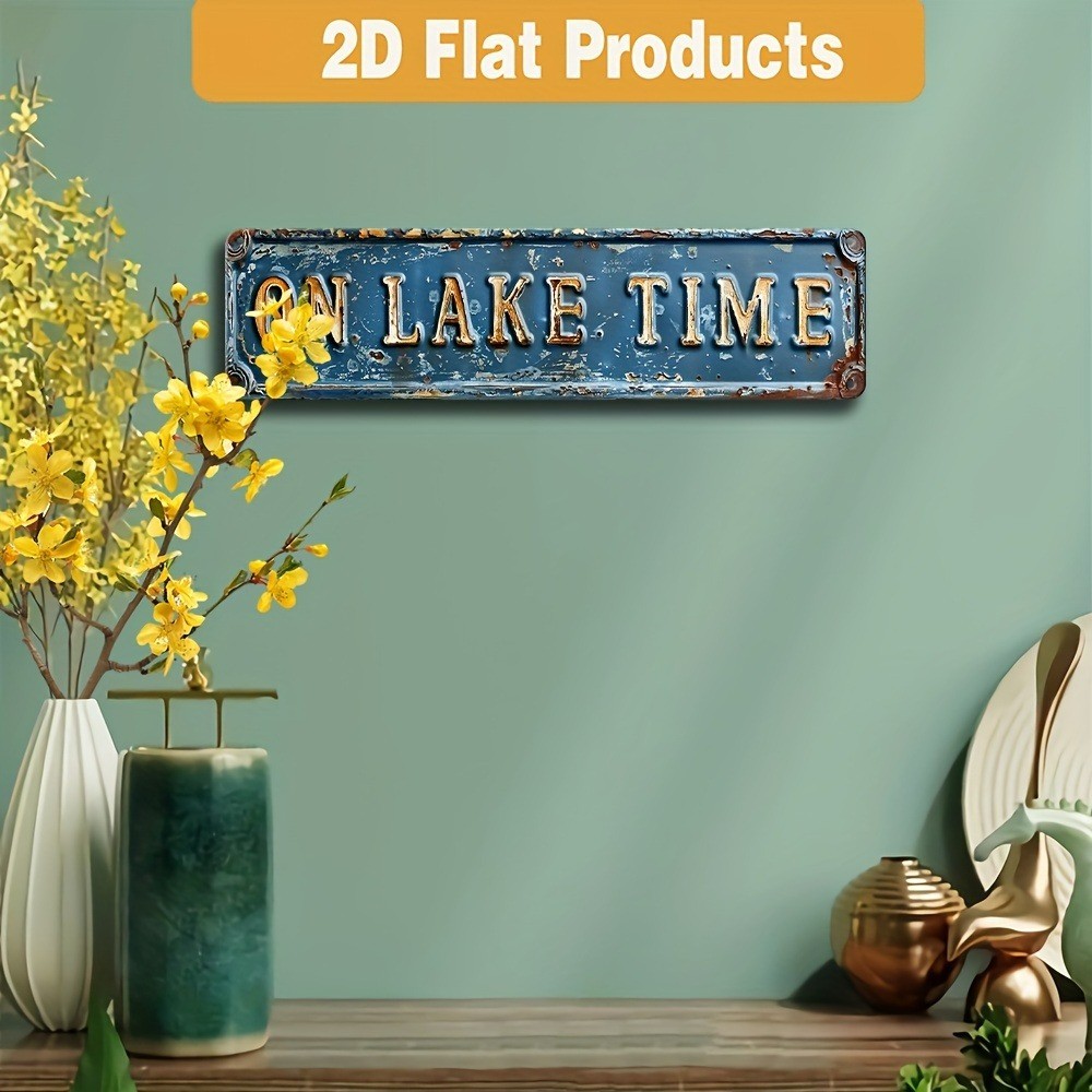Vintage On Lake Time Wall Decor Street Sign Lakehouse Rustic Metal Tin Sign 16×4
