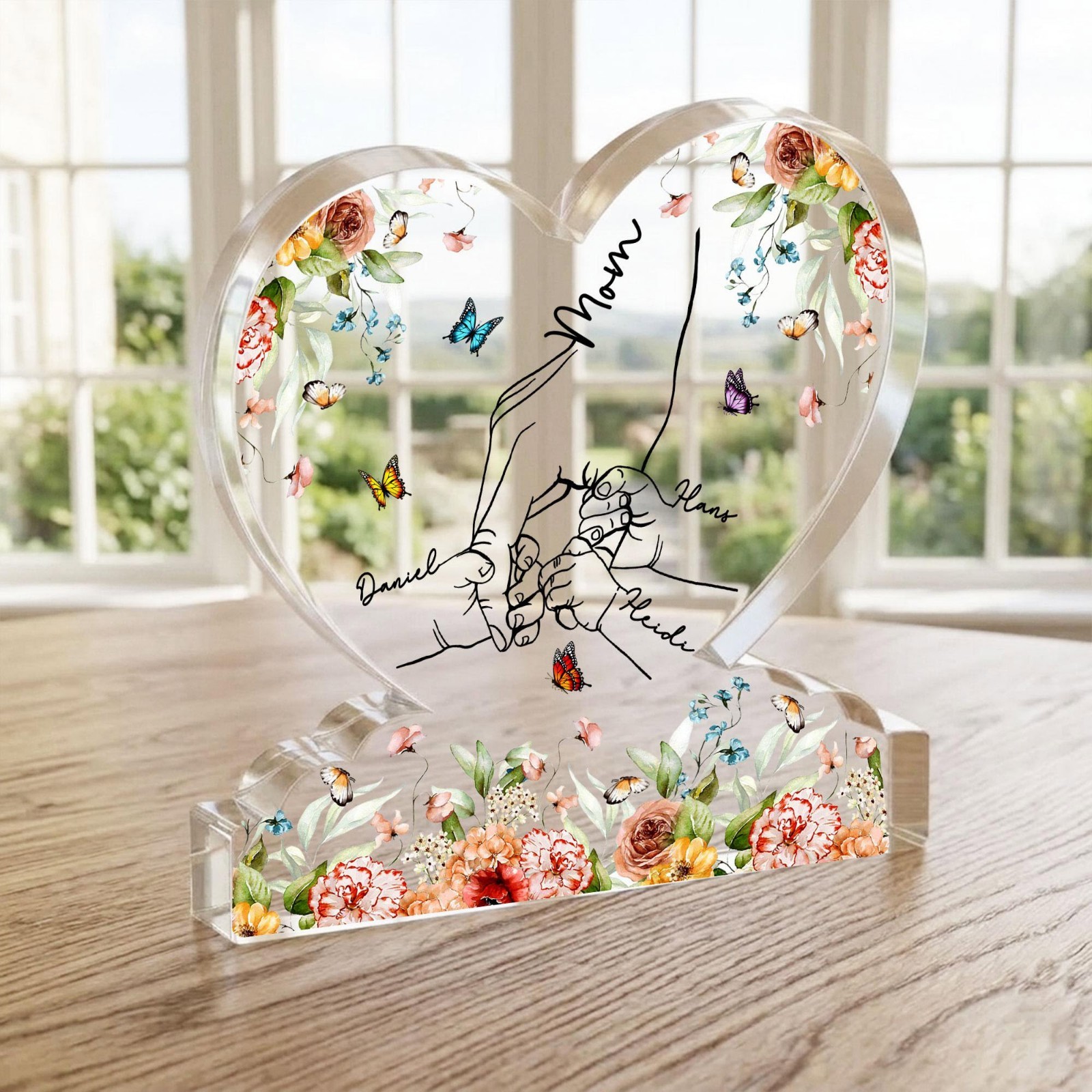 Personalized Mom Holding Kid Hands Acrylic Plaque Custom Names Gift Grandma Love