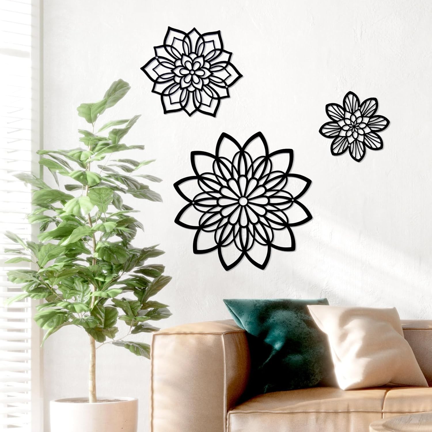Metal Flowers Wall Art Black Hanging Decor For Bathroom Living Room Farmhouse