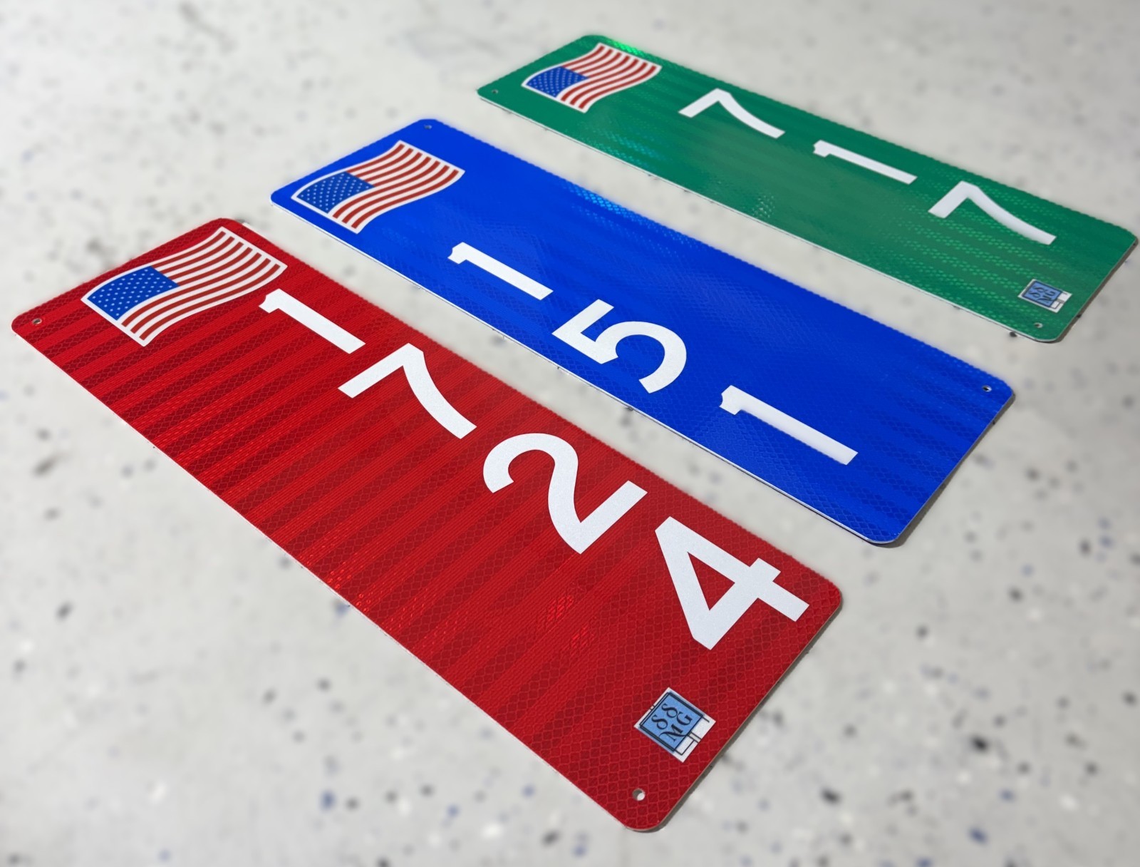 VERTICAL Double-Sided Reflective Address 911 Sign with American Flag By SSMG