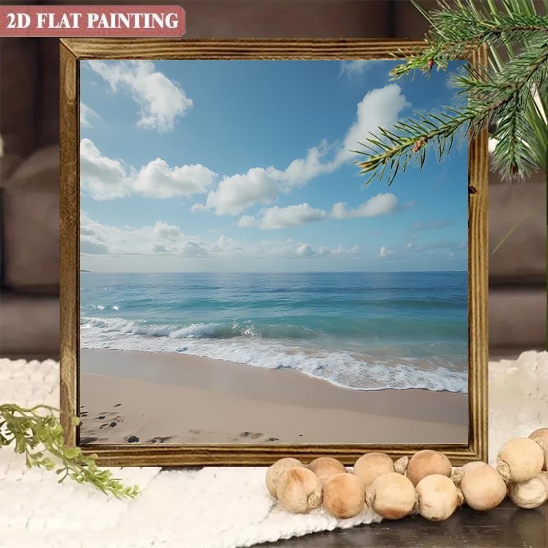 Summer Coastal Cloudy Shore Seascape Wooden Wall Art Sign