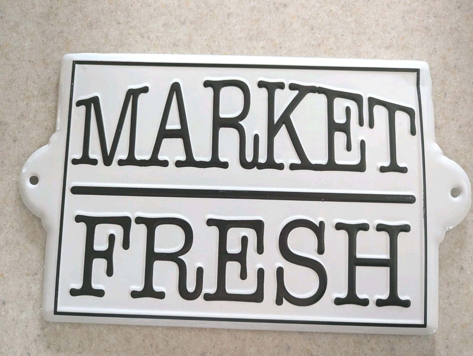 MARKET FRESH Sign Black White Metal Vintage Enamel Style General Store 14″x8.5″