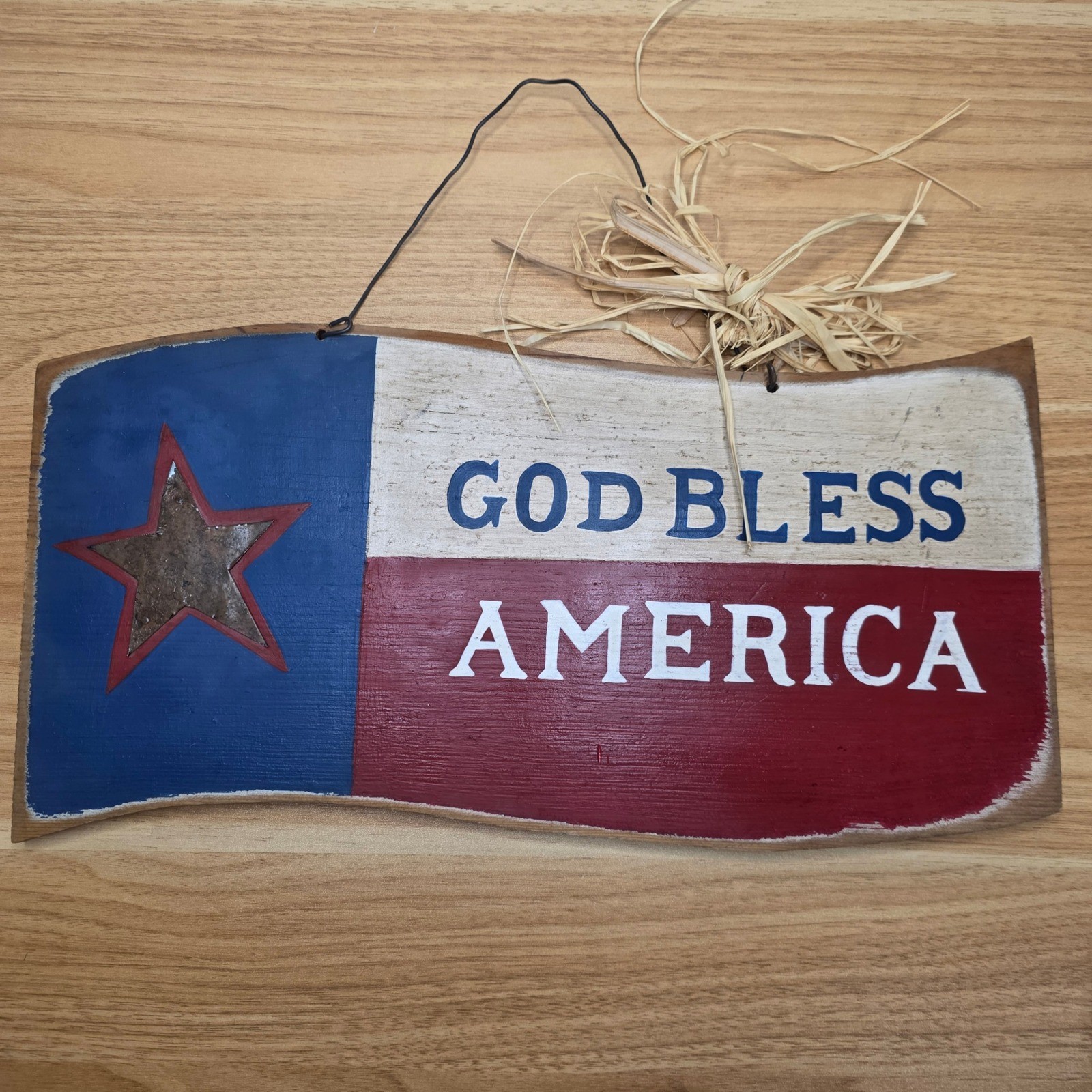 Rustic God Bless America Wood Sign Flag Patriotic Home Decor