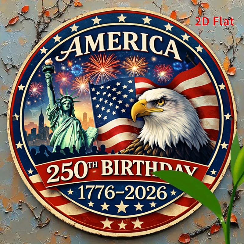 Wooden Circular Sign Aluminum Sign 8 Round Funny 250th Anniversary America