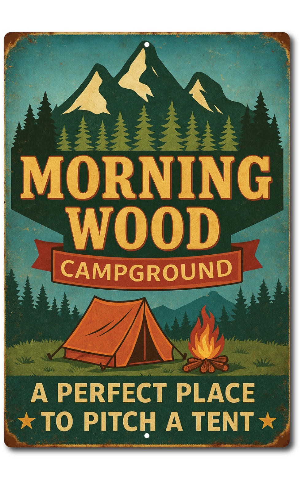 Camping Sign Rustic Aluminum 8×12 Distressed Vertical Door Mounted