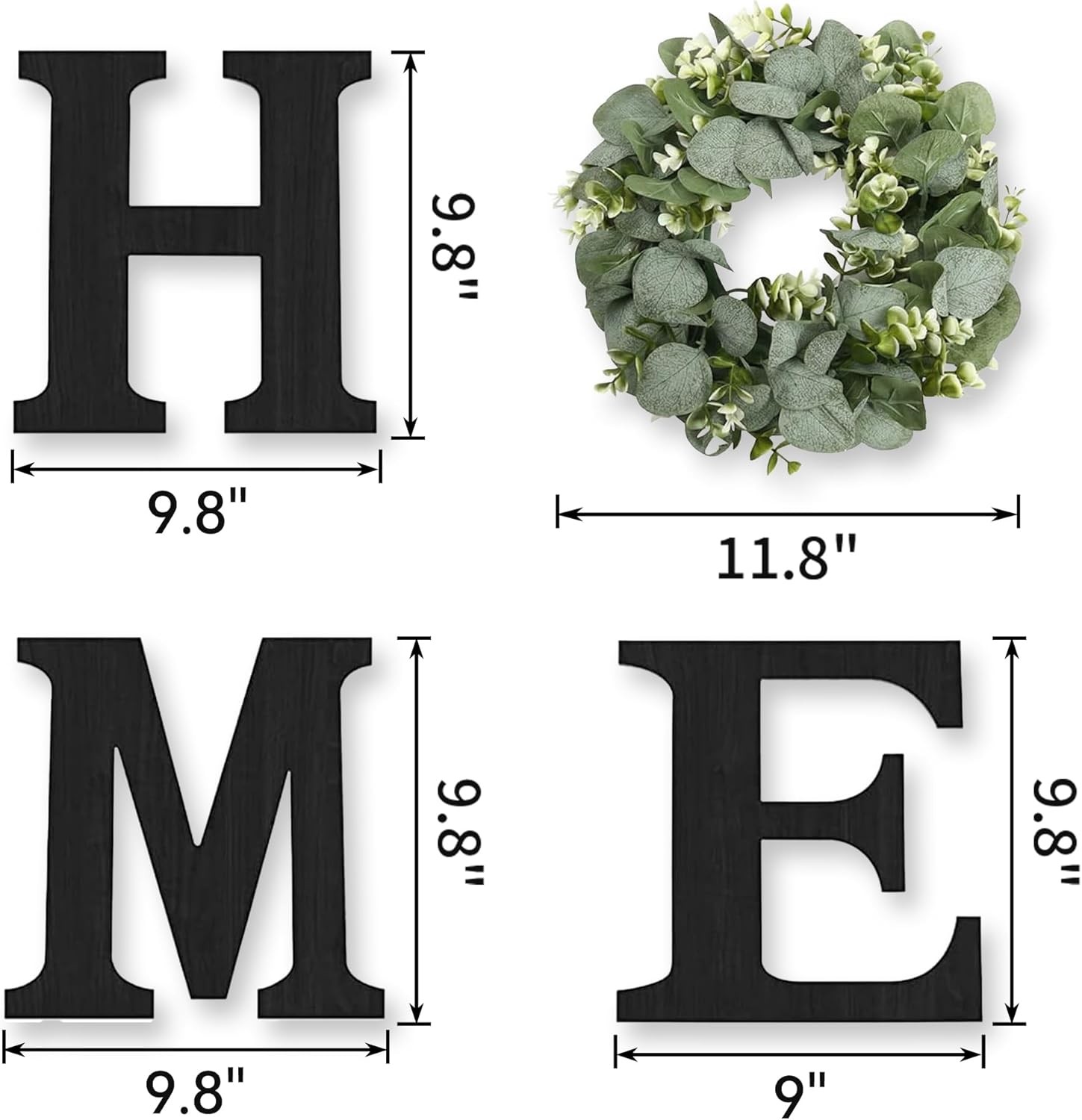 4 Pcs Rustic Wood Home Sign with Eucalyptus Wreath Wall Decor for Farmhouse Room