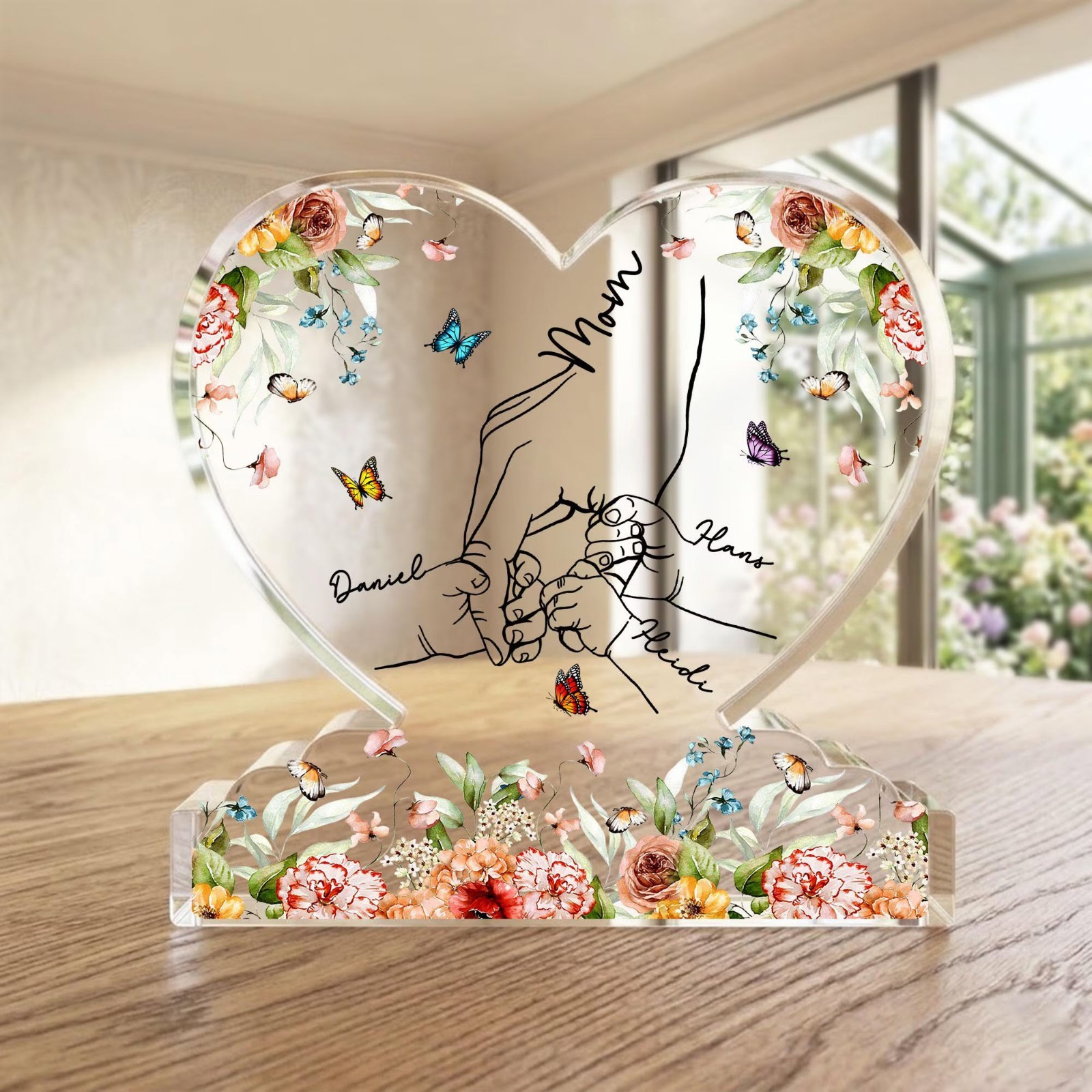 Personalized Mom Holding Kid Hands Acrylic Plaque Custom Names Gift Grandma Love