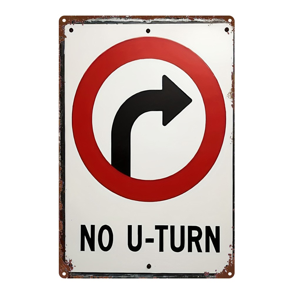 Vintage White Distressed Metal Sign circle traffic symbol road warning
