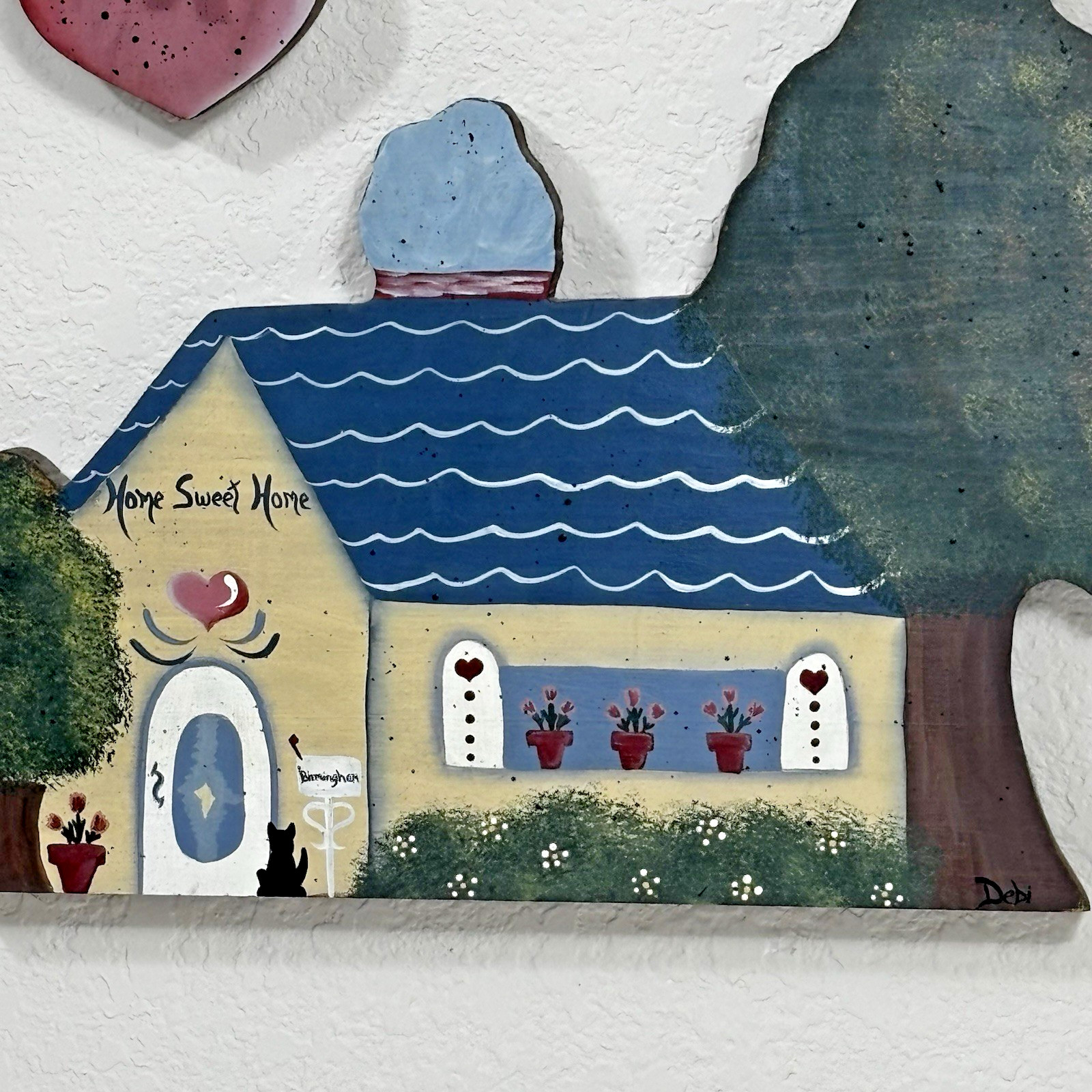 Vintage Folk Art “Home Is Where You Hang Your Heart” Wood Wall Hanging Decor