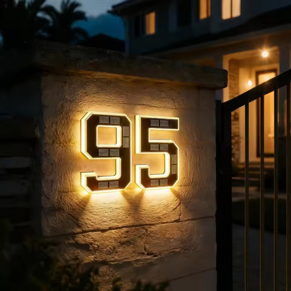 Solar House Number Light LED Address Sign Warm White Lamp, Automatic On/Off Wate