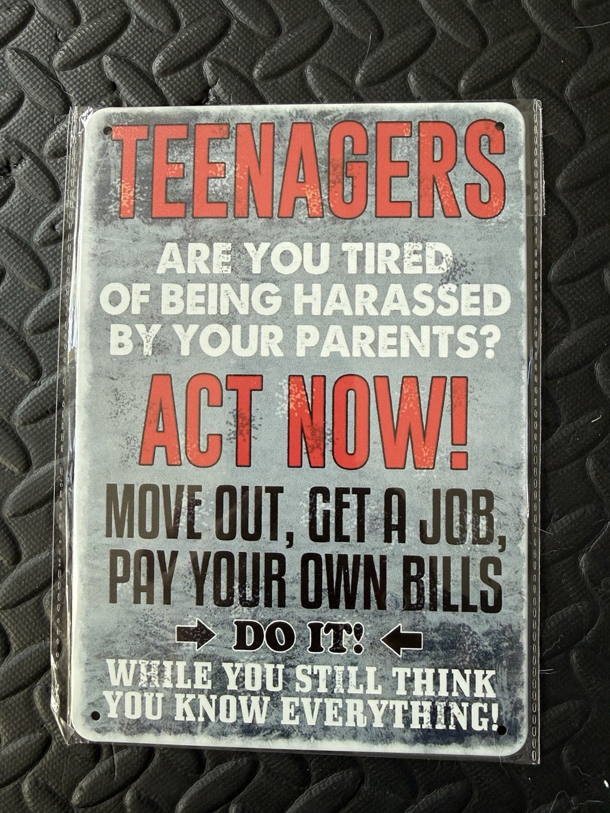 Funny Metal Sign – Teenagers Move Out
