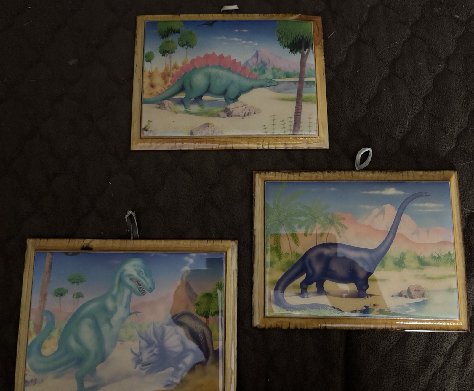 Dinosaur Plaques Set 3 Epoxy Art 5.25×7 Glossy Wall Decor, Vintage