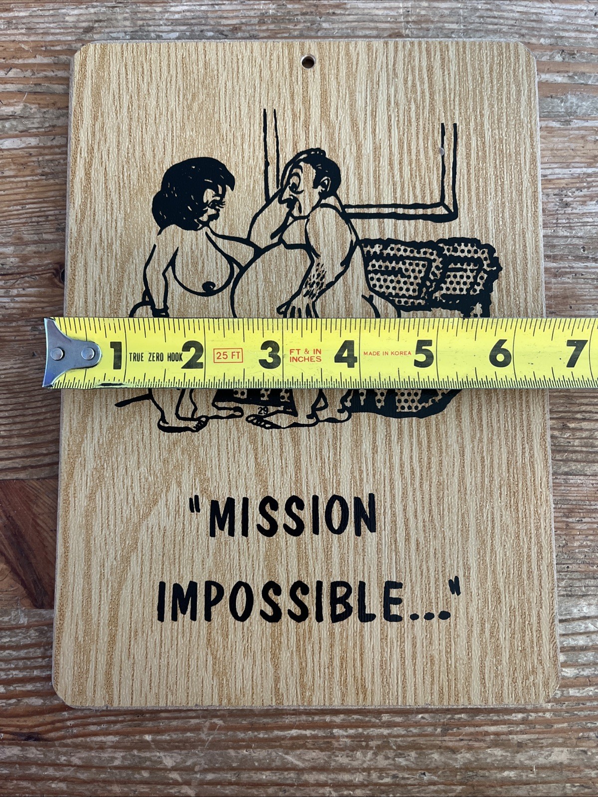 Vintage Novelty Sign Mission Impossible Wooden Kitsch Midcentury Sex Adult Humor