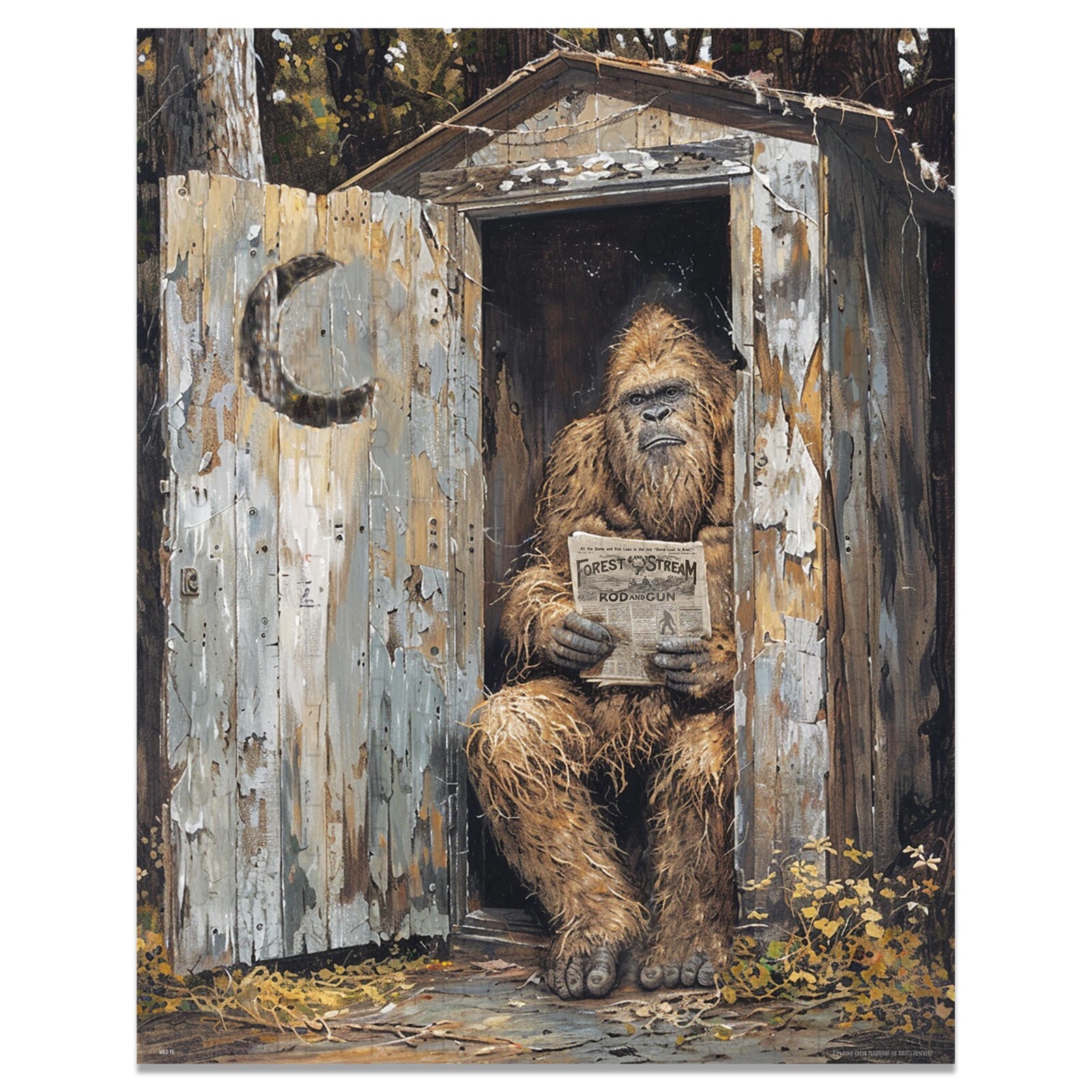 Vintage Sasquatch Bigfoot Art Print Deer Hunting Cabin Bathroom Wall Art Decor