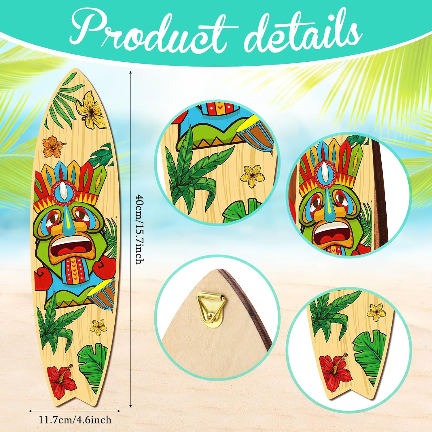 4 Pcs Tiki Surfboard Wall Decor Surfboard Wall Hanging Sign Wooden Beach