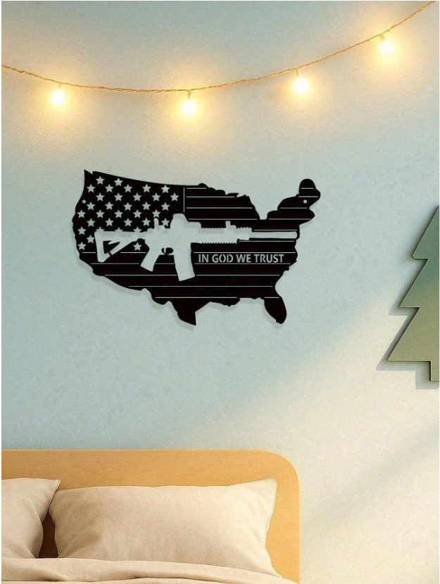 American Flag Gun Metal Sign Patriotic USA Wall Decor Man Cave Plaque
