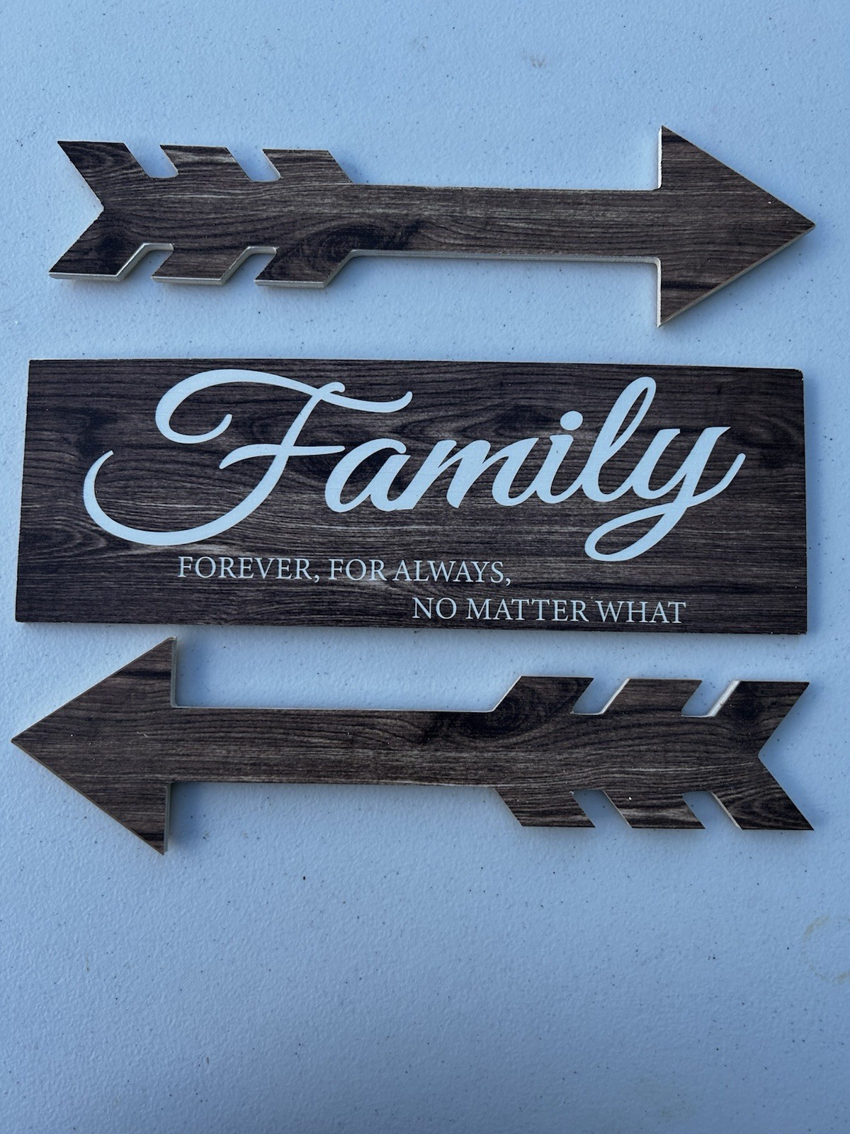 Wood Family Wall Sign Set w/ Arrow Accents, Hanging Wall Mounted, Brown/White