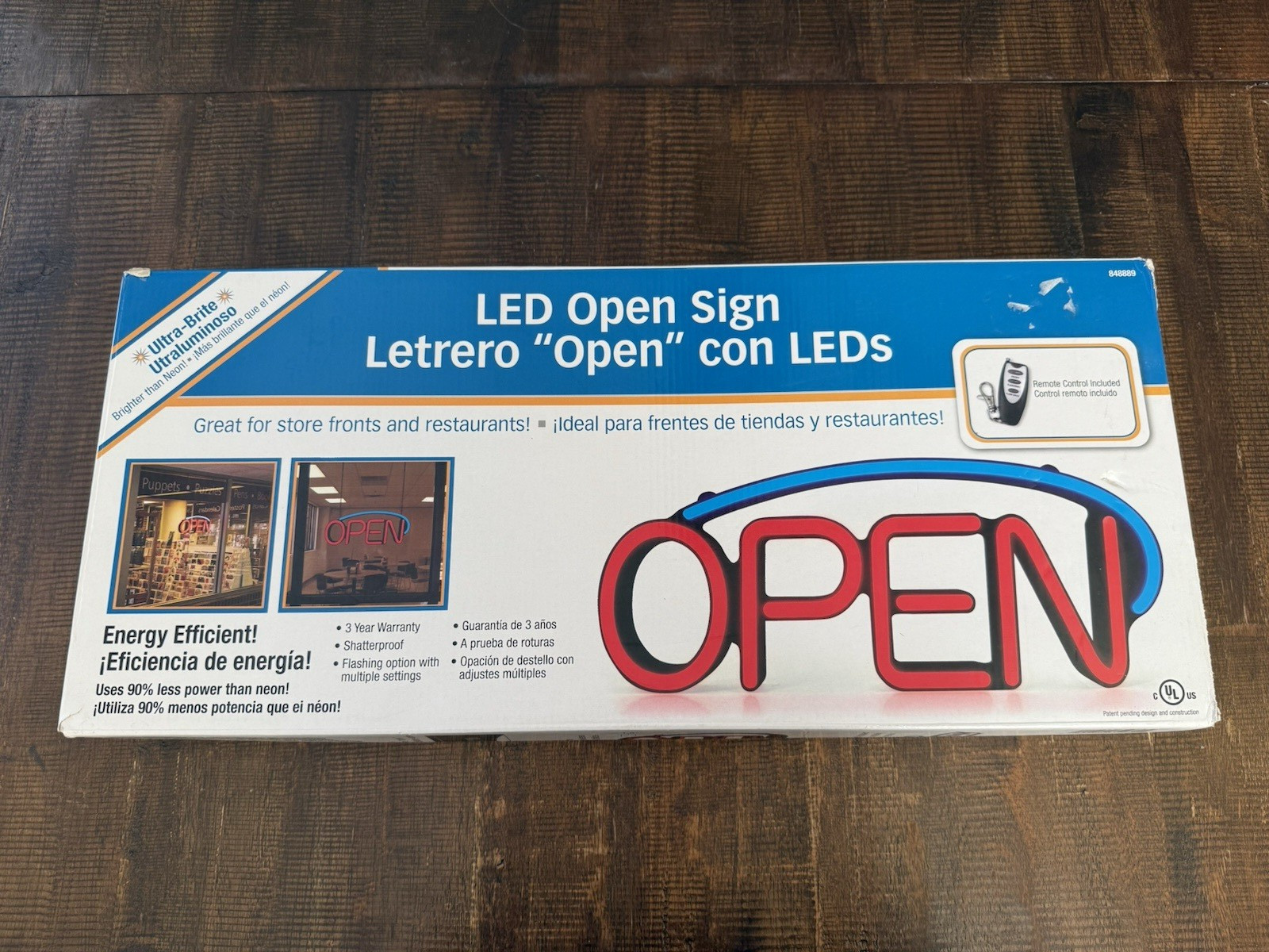 Hillman Plastic Indoor and Outdoor LED Lighted Open Sign 848889 w/ Remote