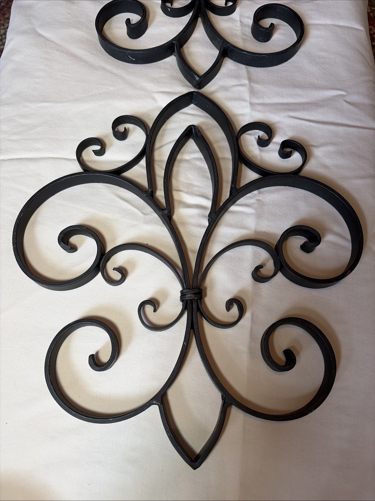 Fleur De Lis Black Wrought Iron Metal Scroll Wall Decor Vintage 11”x12” Pair