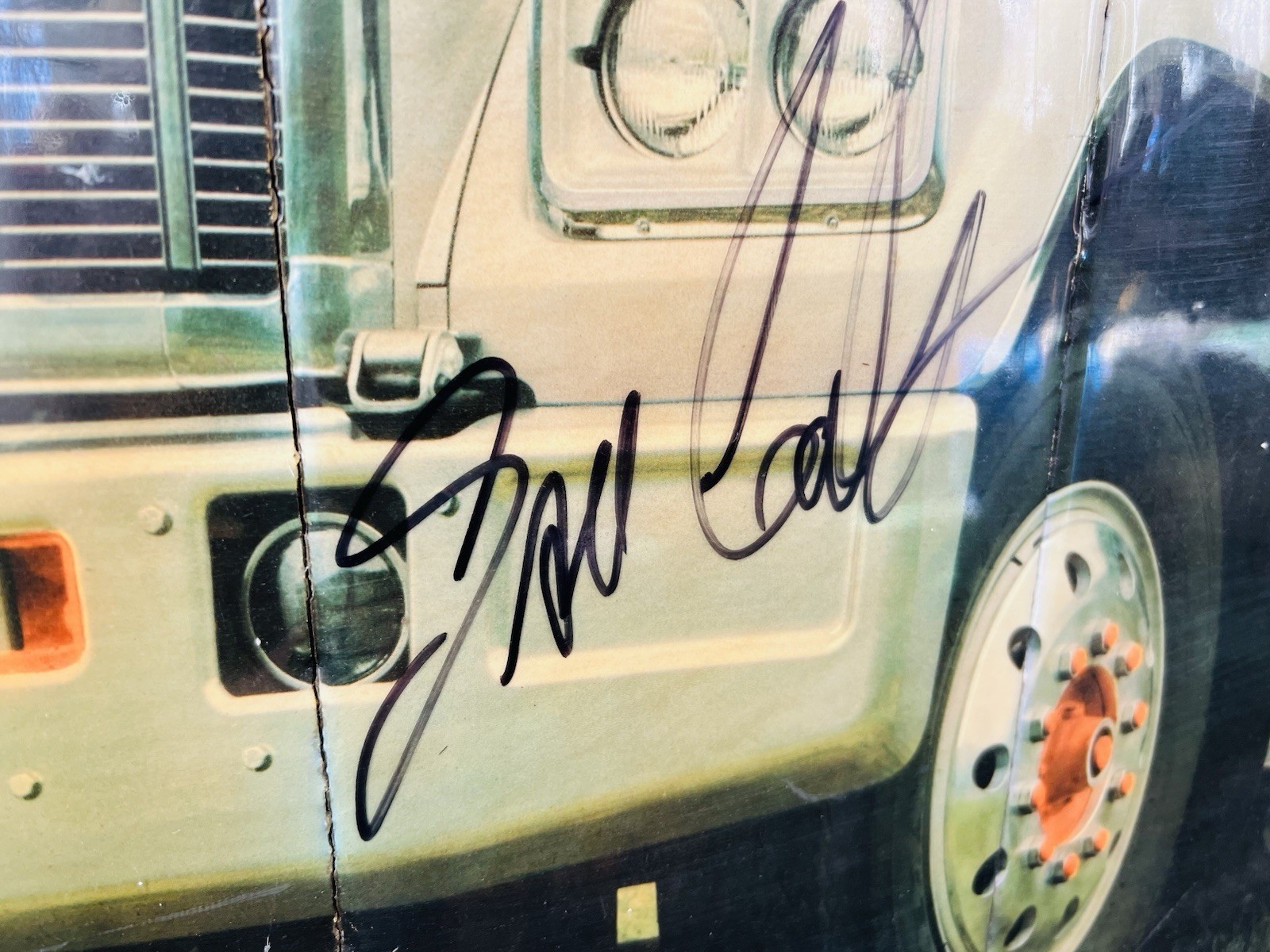 Vtg. GMC General Big Rig Semi Truck Signed XL 36×24 Wood Plaque Glossy Wall Art