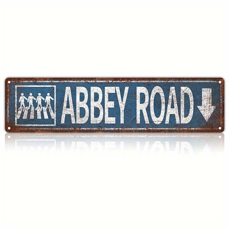 Vintage Albert Road Metal Wall Sign Retro Blue White Distressed Arrows Rustic