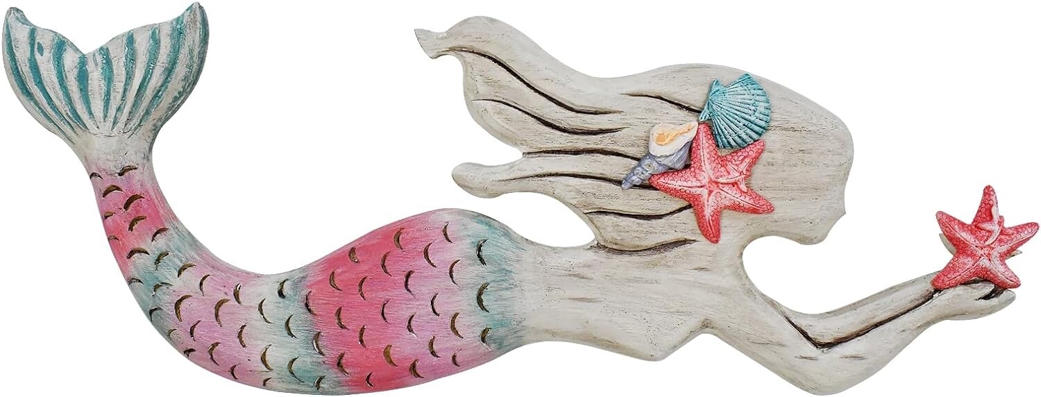 Wooden Mermaid Wall Decor Beach Art Hanging Mermaid Plaque Sign Nautical decor