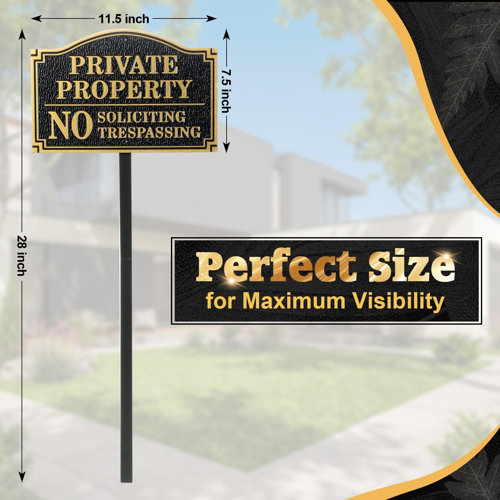 Brass No Soliciting No Trespassing Sign – 11.5″x7.5″ Metal Plaque with Lawn Stak