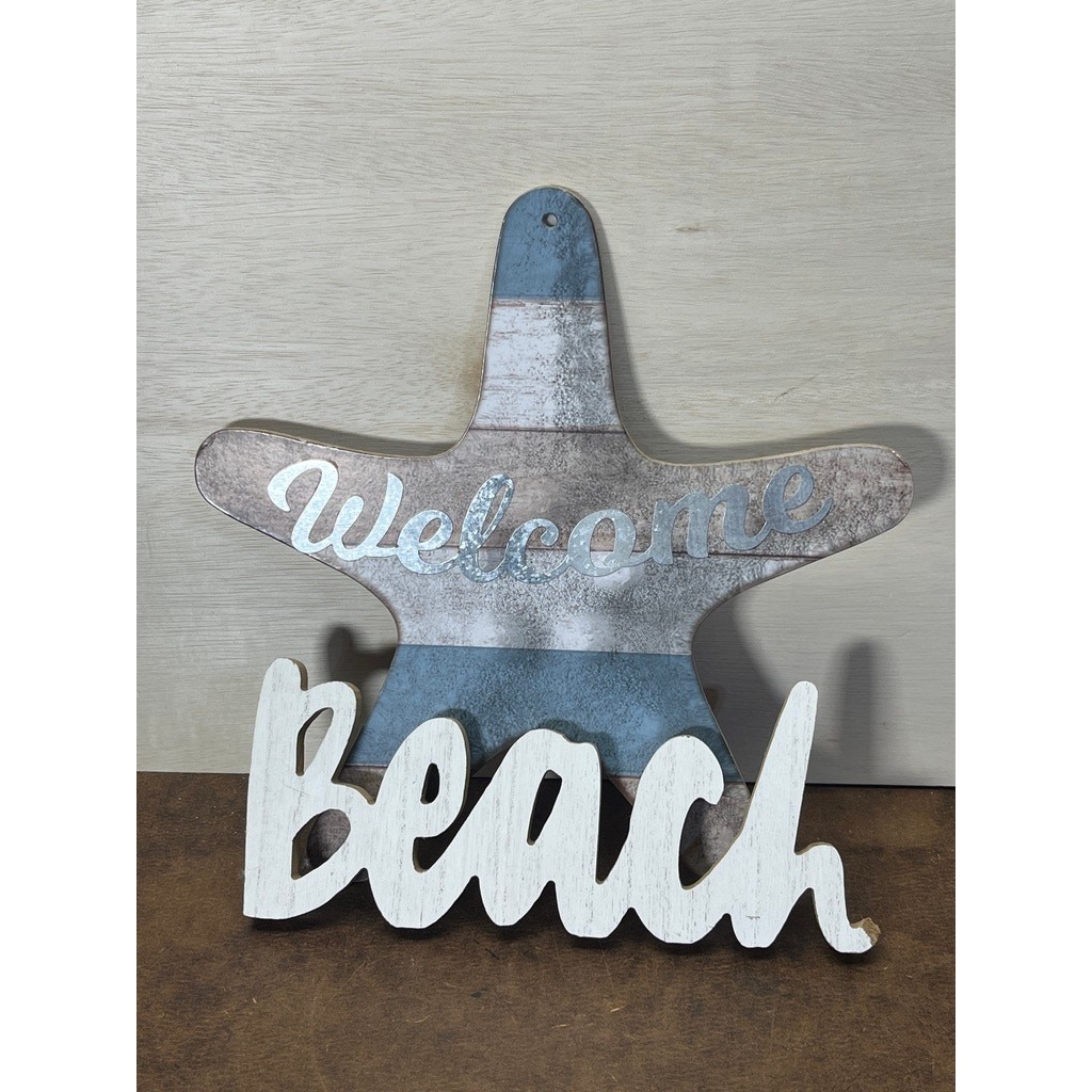 Coastal Wood Starfish Welcome Beach Wall Shelf Decor