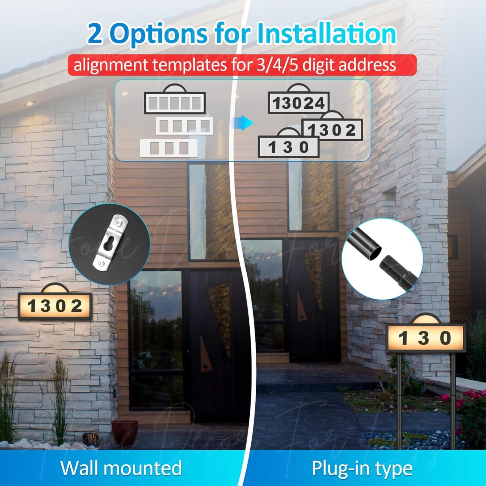 Solar LED House Address Number Sign Yard Stake Outdoor Lighted Wall Door Plaque