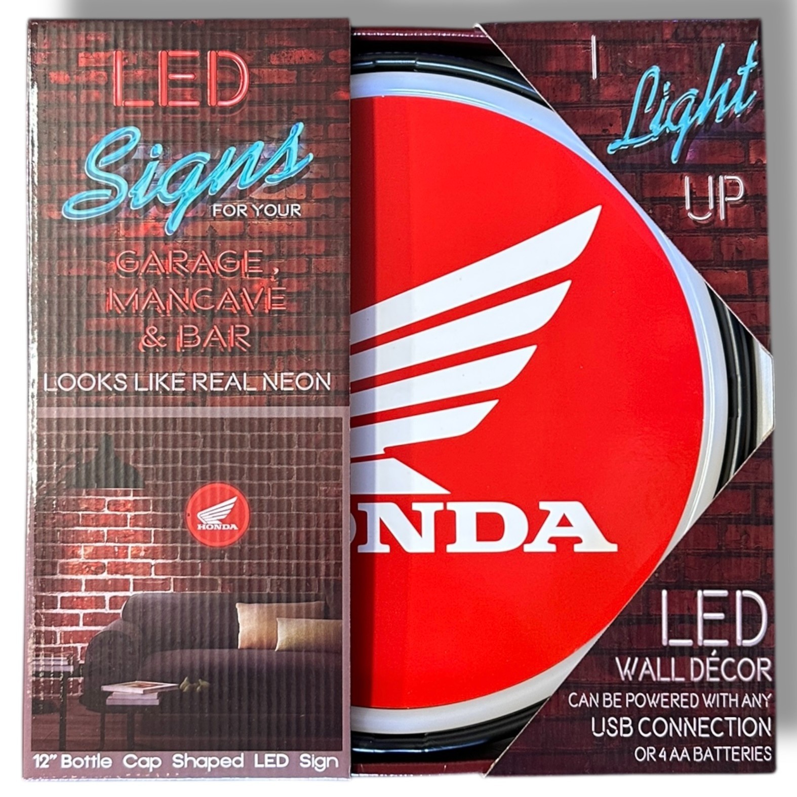 Honda Wing 12″ LED Neon Light Up Sign Man Cave Garage Decor Battery/USB Power