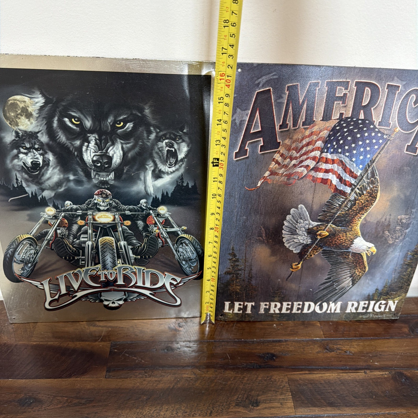 Two Metal Tin Signs Live To Ride America Let Freedom Reign Wall Decor