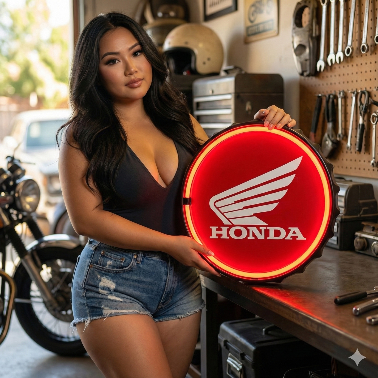 Honda Wing 12″ LED Neon Light Up Sign Man Cave Garage Decor Battery/USB Power