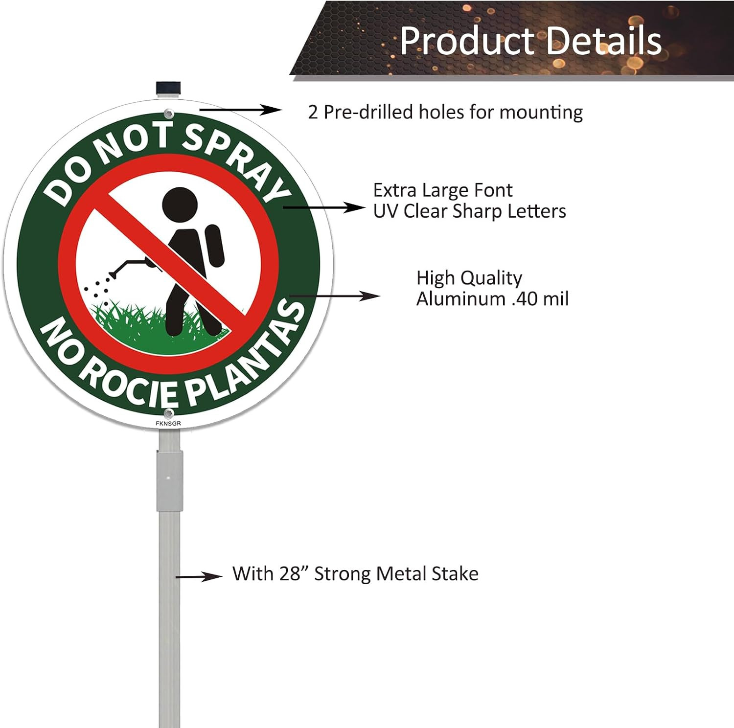 2 Pack Do Not Spray Sign with 2.3 Foot Stake, Aluminum，Bilingual Plant Sign in E