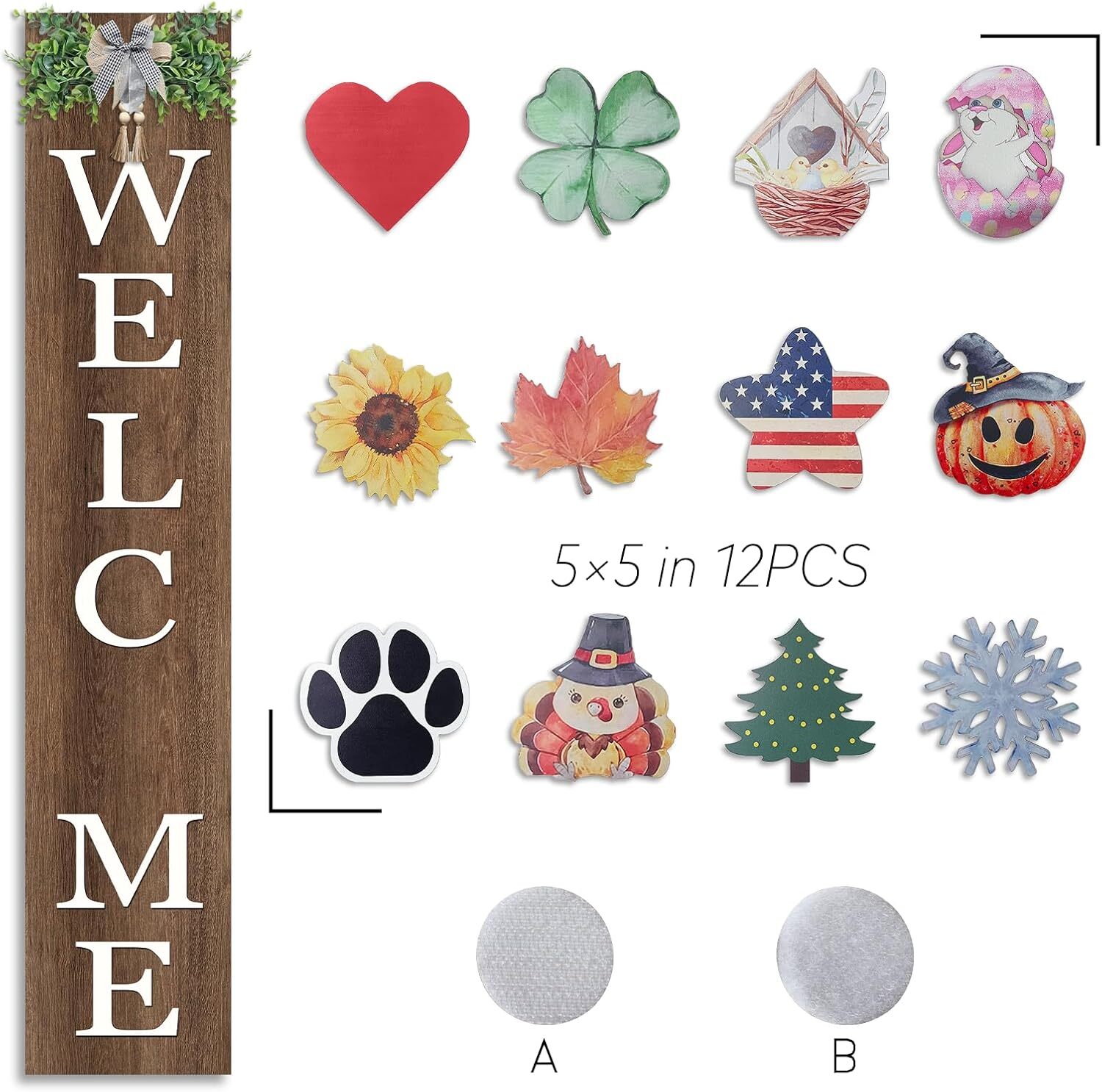Interchangeable Welcome Sign for Front Porch Standing 47″X8″ Outdoor Large Wood