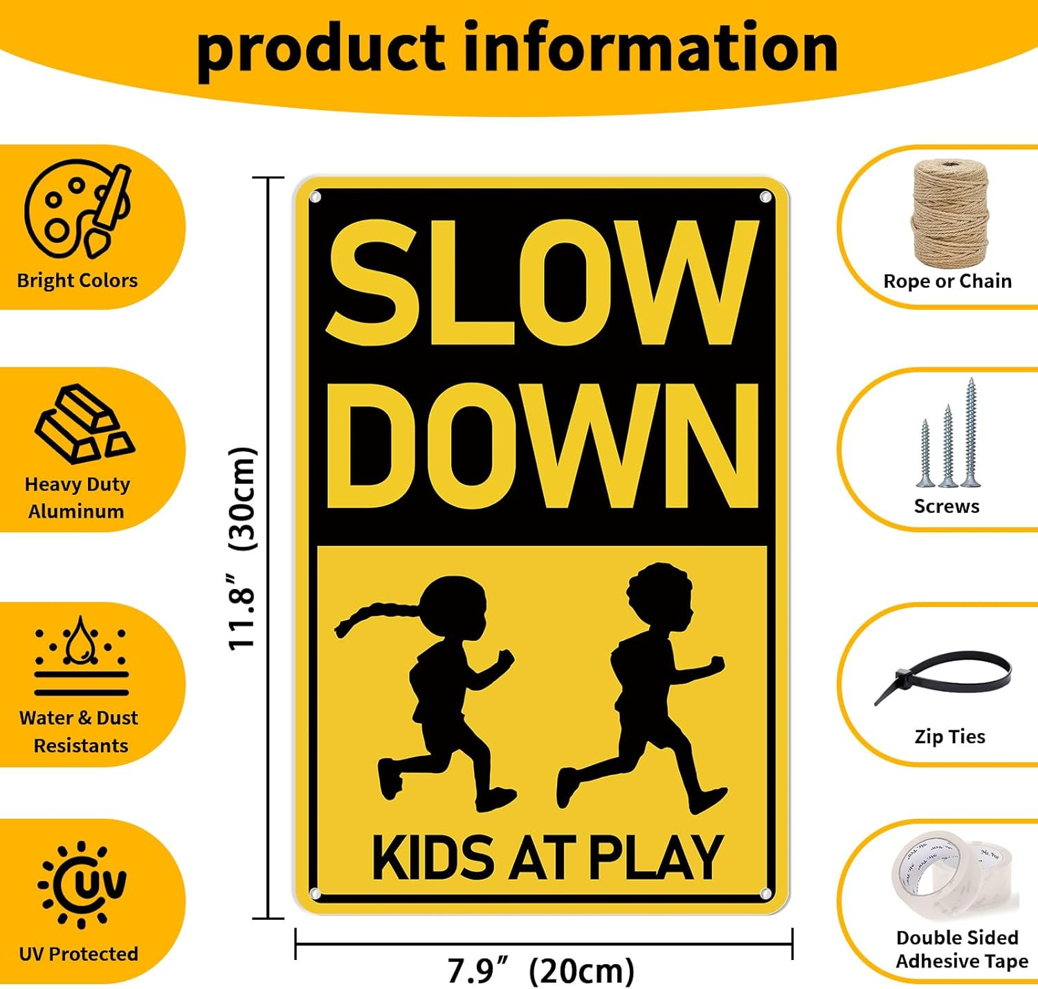 Slow down Kids at Play Road Safety Sign, 12X8 Inches for Neighborhoods Rust Free
